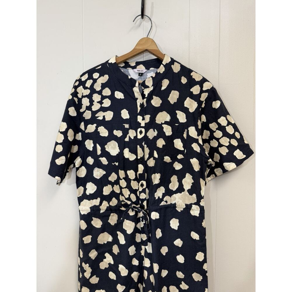 The Kit Anthropologie Issa Jumpsuit in Shoreline Sz Small Blue Tan 100% Cotton - Picture 2 of 14